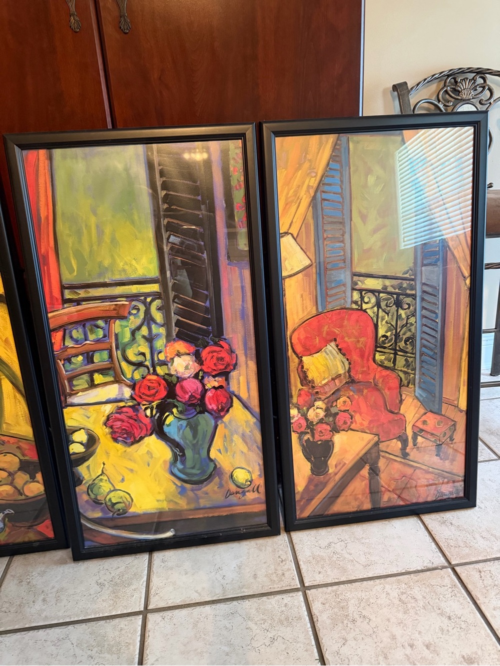 Framed Home Art Prints - Vibrant Floral & Chair Scene in Red and Yellow